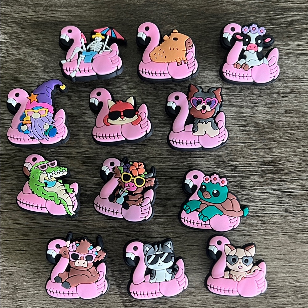 JIBBITZ. New FLAMINGO FLOATS. Set of 12. Crocs and similar. 🦩🦩🦩